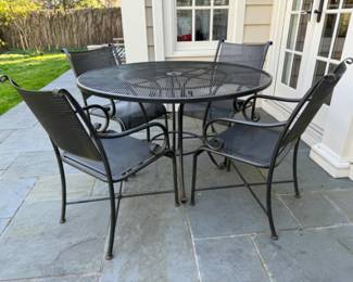 Restoration Hardware wrought iron patio table & 4 chairs $500     29.5"h x 48" diameter