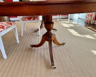 Walter E. Smithe banded inlay double pedestal dining table $950    30.5"h x 44"w x 88" long                                   plus two 20" leaves (one leaf has worn spot)
