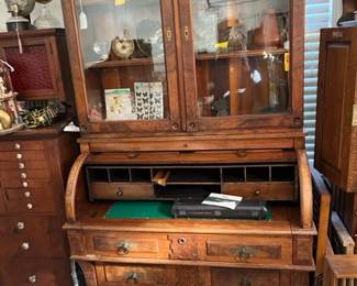 Antique Walnut Barrell Roll Secretary