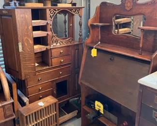 Antique Ransom & Randolph Oak Dental Cabinet & Larkin Style Oak Drop Front Desk