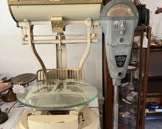 Antique National Scvale & Parkind Meter On Stand