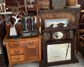 Antique Wash Stand , Victorian Mirror, Frankfort Style Art Deco Side Table &n Antique Accordion