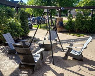Cowboy cauldron firepit, Adirondack chairs