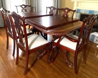 SOLD  BUY NOW   Mahogany  Ball Claw Ft Double Pedestal Table with 2 24" Leaves   Table is 72" x 40" x 31"     $685            Matching Chairs Sold Separately   