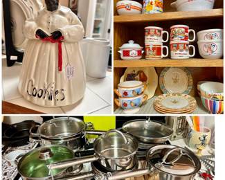 Kitchen Cookware, Vintage McCoy Cookie Jar, Campbells Soup Bowls, etc