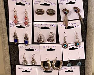 Sterling earrings, many handcrafted and signed by Native artists