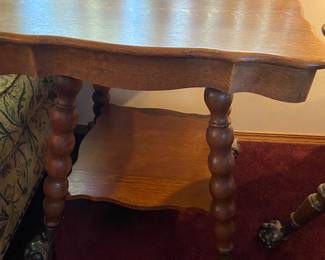 Wood Side Table with Brass/Glass Claw Feet
