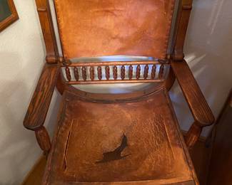 1800's Leather & Oak Arm Chair