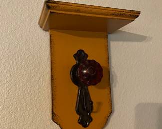 Yellow Wooden Coat Holder/Shelf with Amber Glass Door Knob 