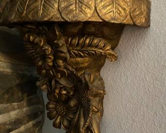 Gold Tone Carved Wood Sconce Shelf