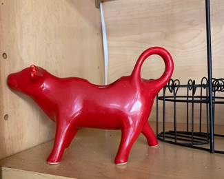 Pioneer Woman Cow Themed Red Creamer