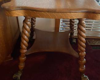  Wood Side Table with Brass/Glass Claw Feet