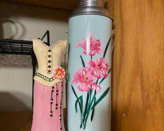 Blue/Pink Aluminum Thermos with Floral Design