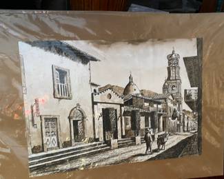 Street Scene In Taxco Pen Drawing