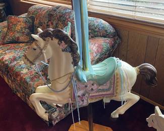 Hand Painted Life Size Carousel Horse on Brass Stand