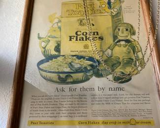 1926 Framed Post ToastiesCorn Flakes Cereal Kitchen Print Ad