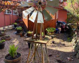 (Planters are not for sale) Metal Windmill Outdoor Decor