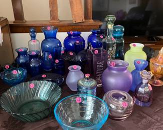 Colored glass vases and bowls