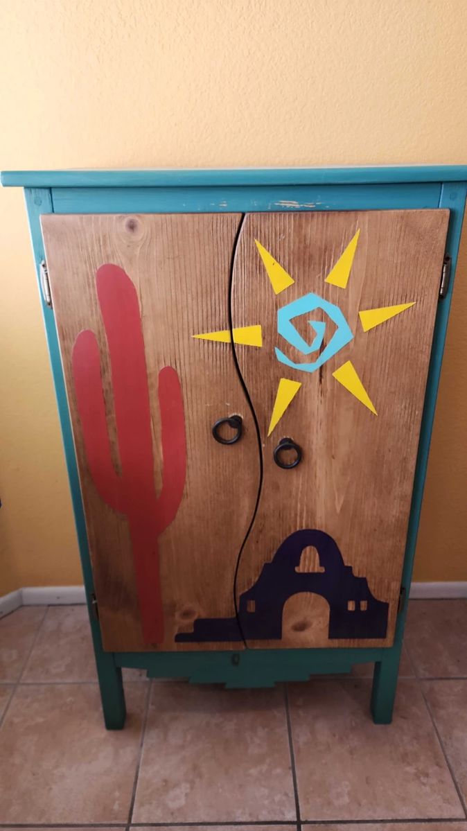 Handmade Hand Painted Wood Storage Cabinet