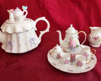 Miniature Tea Set From China, One Seyei China Creamer and A Whimsical Teleflora Tea Pot