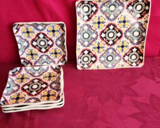 5pc Pier1 Daula Hand Painted Ceramic Plates