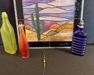 Stain Glass And Colored Bottles