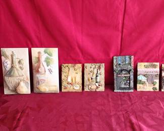 Set 0f 7 Signed Handpainted Tiles Cafe And Wine N Cheese