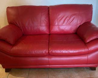 Red Faux Leather Love Seat