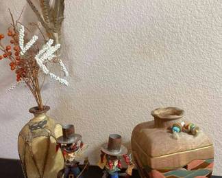 Southwestern Pottery And Cowboy Candle Holders 