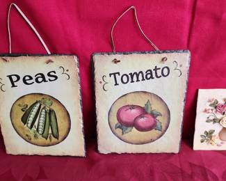 Vegetable Handmade Tiles Set Of 2 With 1pot Of Roses Tile Signed