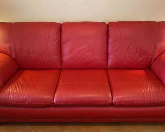 Red Faux Leather Sofa 