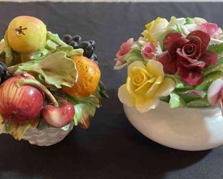 Ceramic Containers With Ceramic Fruit And Flowers