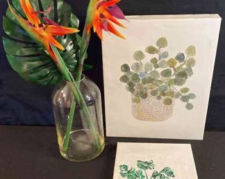 Vasewith Floral And 2 Canvas Paintings 
