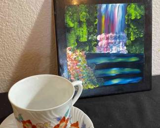 Japanese Cup And Saucer And Waterfall Trivet
