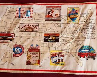 Nostalgic 50s Kitchen 10pc Set Of Art , Clock , Straw Holder And Placemats