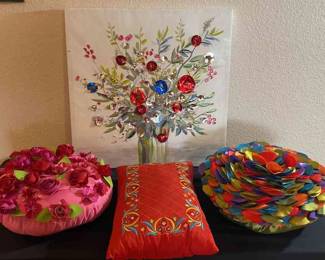 Dimensional, Acrylic, Painting, And Three Pillows Dimensional Acrylic Painting And Three Pillows