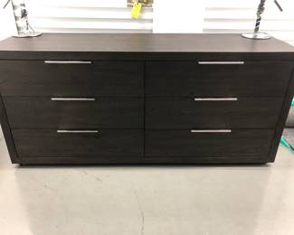 MACHINTO 6-DRAWER DRESSER  Brown oak Finish  Polished Stainless Steel Hardware  Overall: 72"W x 22"D x 32"H