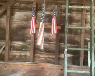 Flag. Holder and wood ladder 