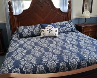King bed and 2 end tables Stanley Furniture in mint condition with long low dresser and TV armoire 
