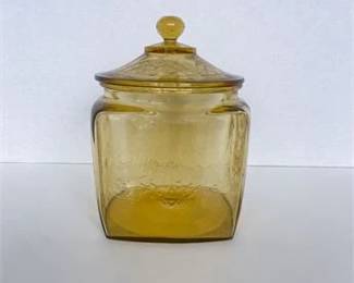 1930s Federal Glass Madrid Amber Cookie Jar 
