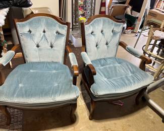 Two vintage blue velvet oversized accent chairs. $35 each. $60 for the pair.