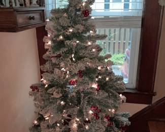 Vintage Flocked Snow Covered Light Up Christmas Tree