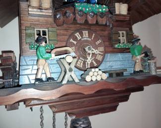 Wooden German Wall Mounted Cuckoo Clock W/ Pinecone Weights