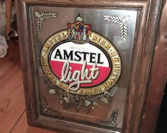 Vintage Amstel Light Wood Framed Bar Mirror