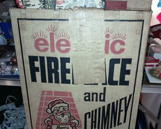 Vintage Carboard Electric Fireplace And Chimney Christmas Decoration In The ORIGINAL Box!