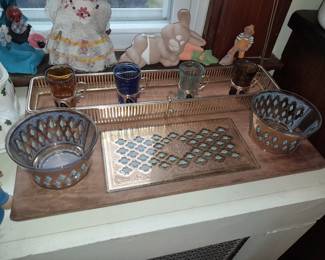 Vintage Mid-Century Set W/ Matching Tray, Snack Bowls, & Cracker Holder