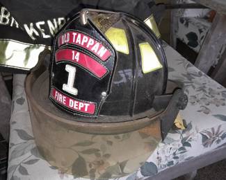 Complete Old Tappan Fire Uniform W/ Jacket, Pants, Boot, Helmet, & Helmet Badge