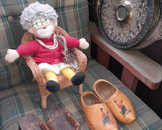 Grandma Plush Doll In Mini Wicker Chair