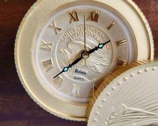 Vintage Bulova Mechanical Wind Alarm Clock Stacked Liberty Coins 