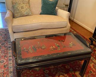 Pair of Lovely Loveseats  Perfect Condition $600 Each. Asian Coffee Table $400